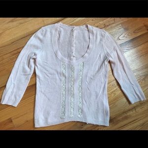 Rebecca Taylor cashmere sweater pink lace wool M L